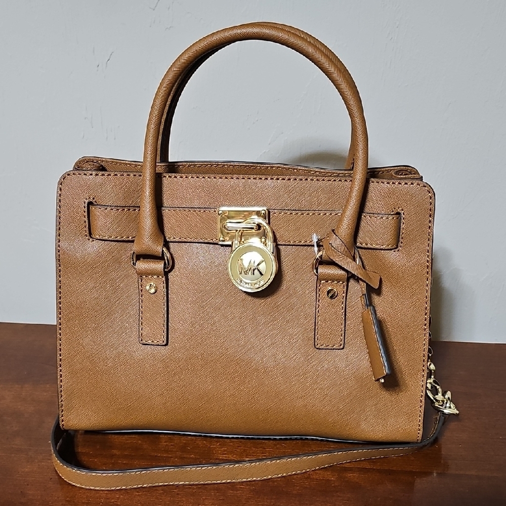 Michael Kors Hamilton EW East West Satchel Saffiano Leather Satchel Peanut